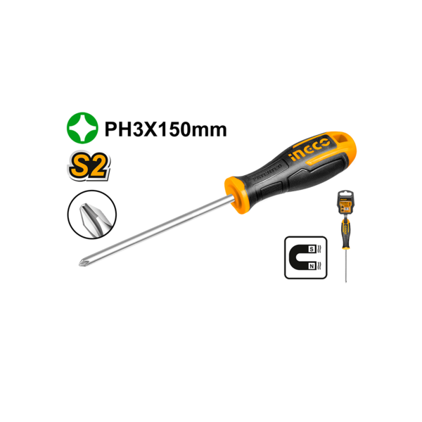 Tournevis Phillips  PH3 D：8.0mm Lr：150 INGCO HS68PH3150