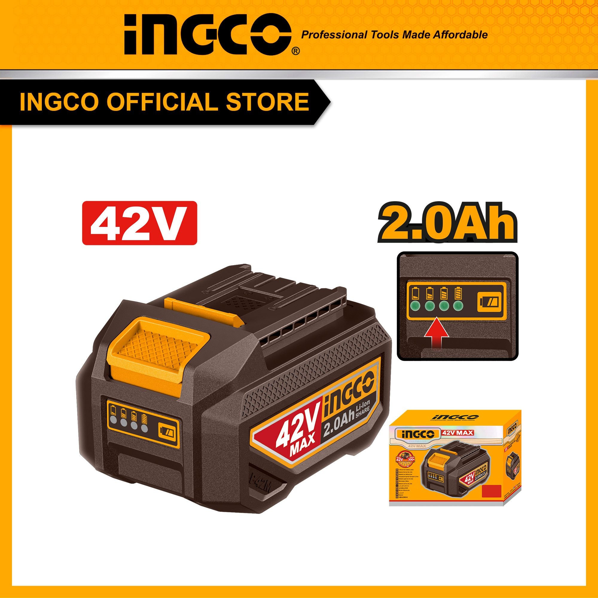 Kit de 2 Batteries 42 V 2,0 AH Lithium-ion et Chargeur - INGCO FBCPM20221