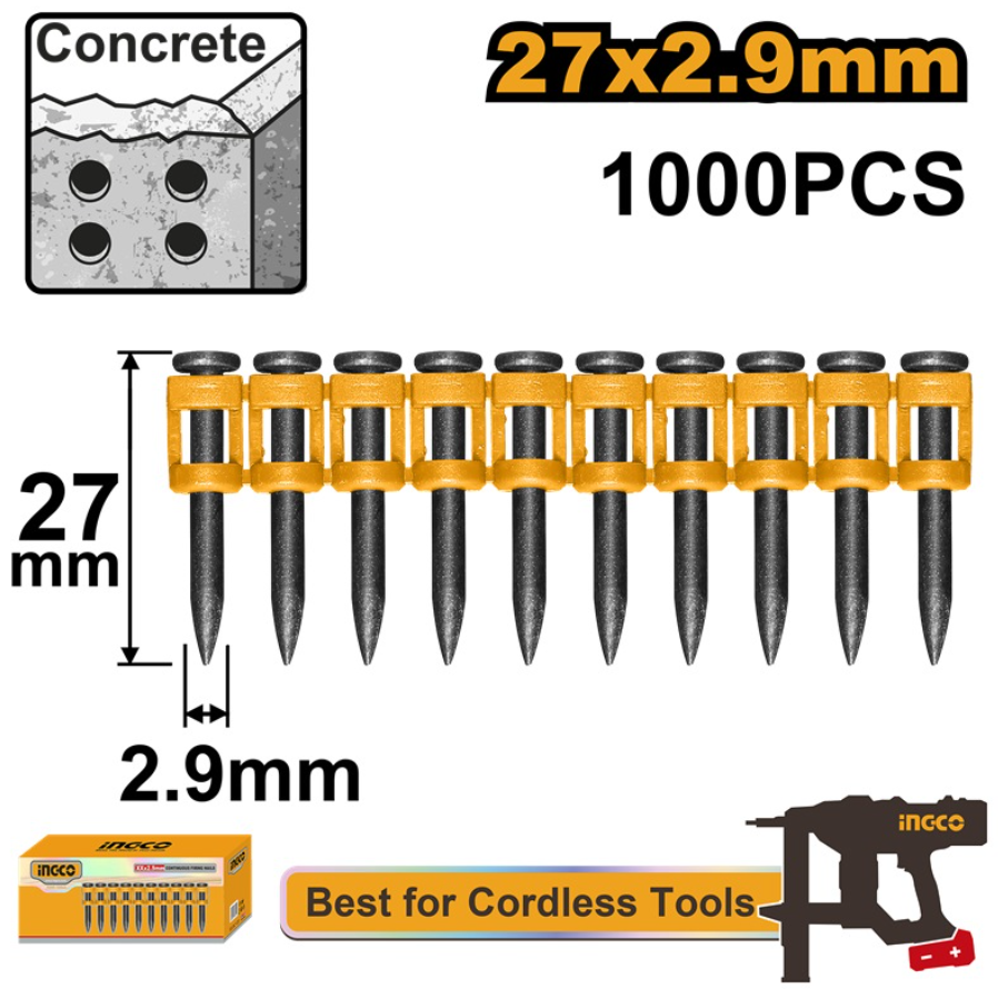 1000 Clous à tir continu 27x2,9mm INGCO ANA02271