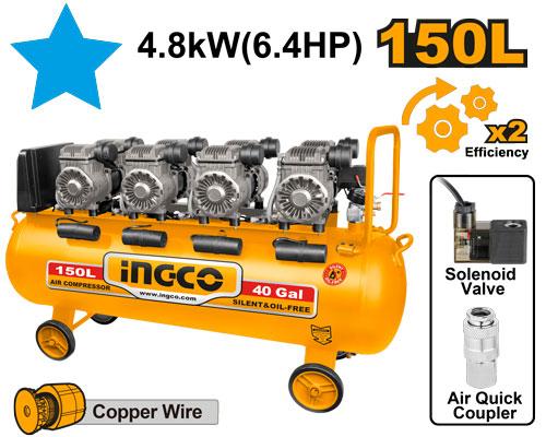 Compresseur 150 L Silencieux 4x1200 W 6.4 HP - INGCO ACS4481501