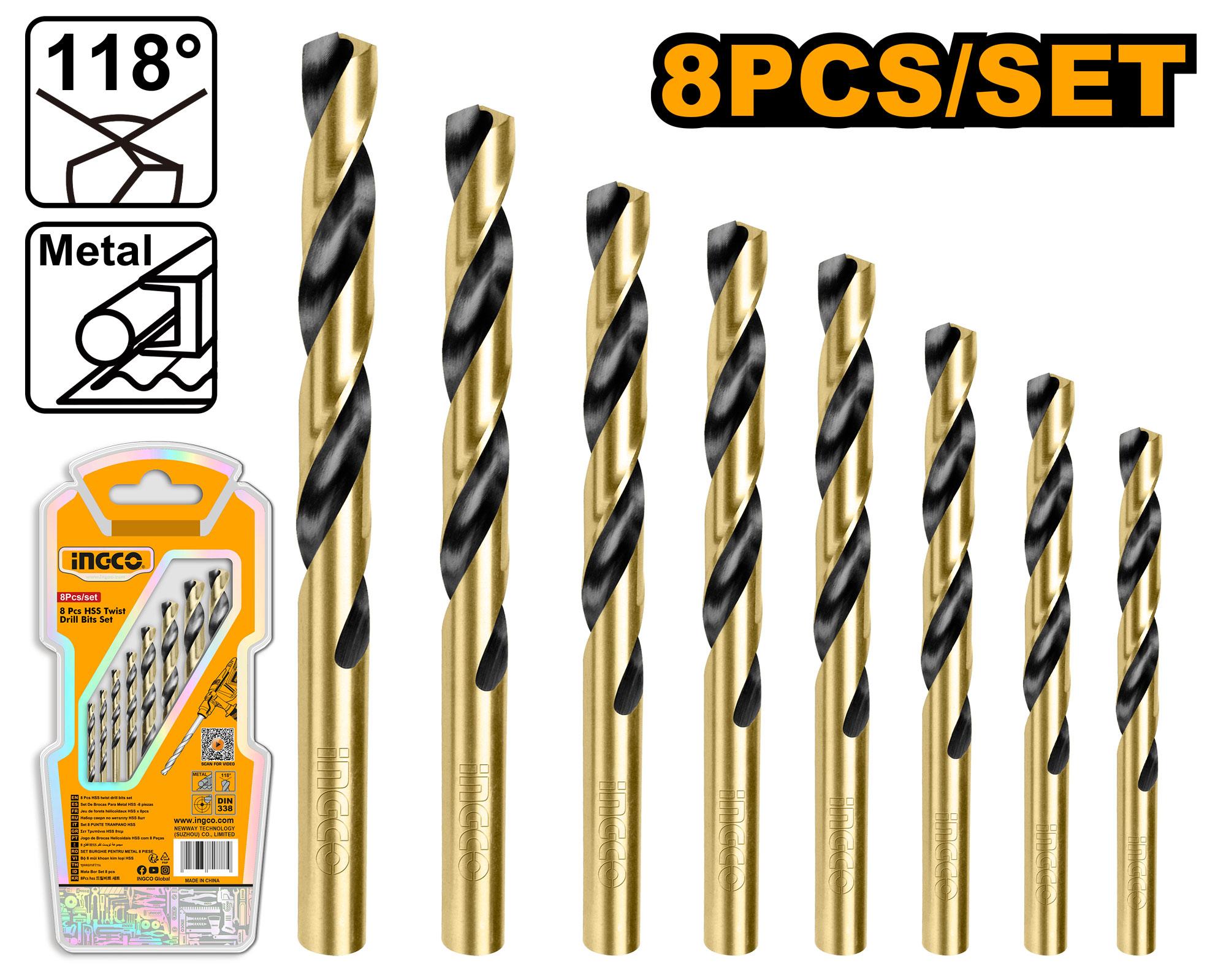 Jeu de 8 forets HSS INGCO AKDB0801