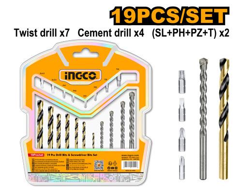 Jeu de forets et embouts  19 pièces INGCO AKSDB1901