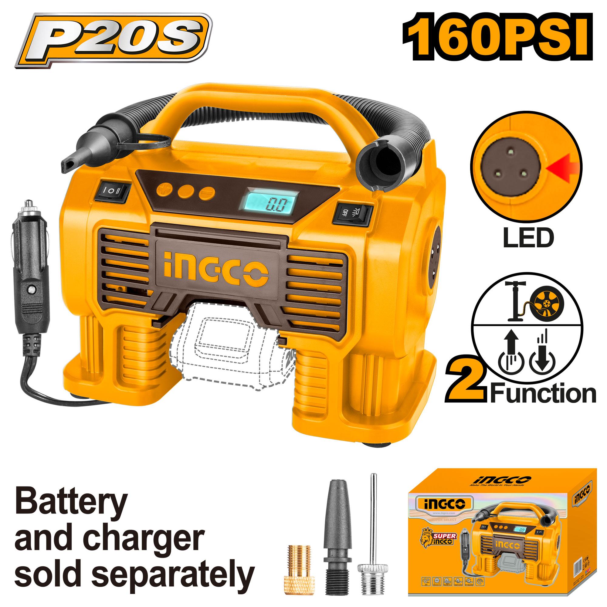 Gonfleur auto 11Bars 20V(sans batterie/chargeur) INGCO CACLI2002