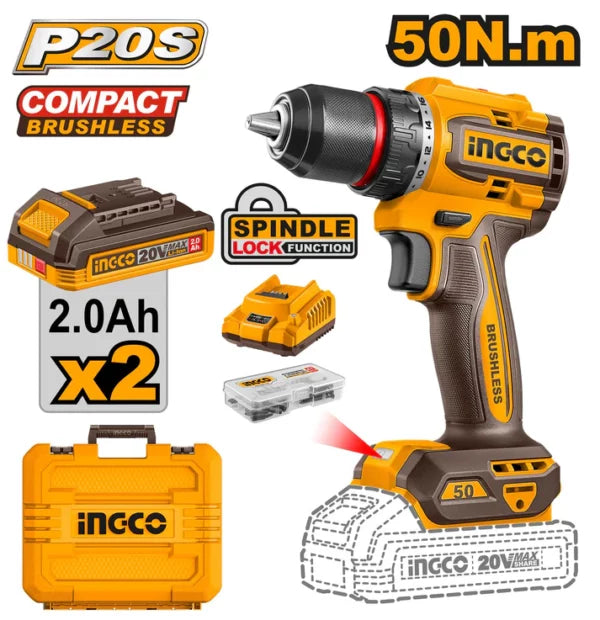 Perceuse 20V compacte Brushless 50N.m INGCO CDLI205062