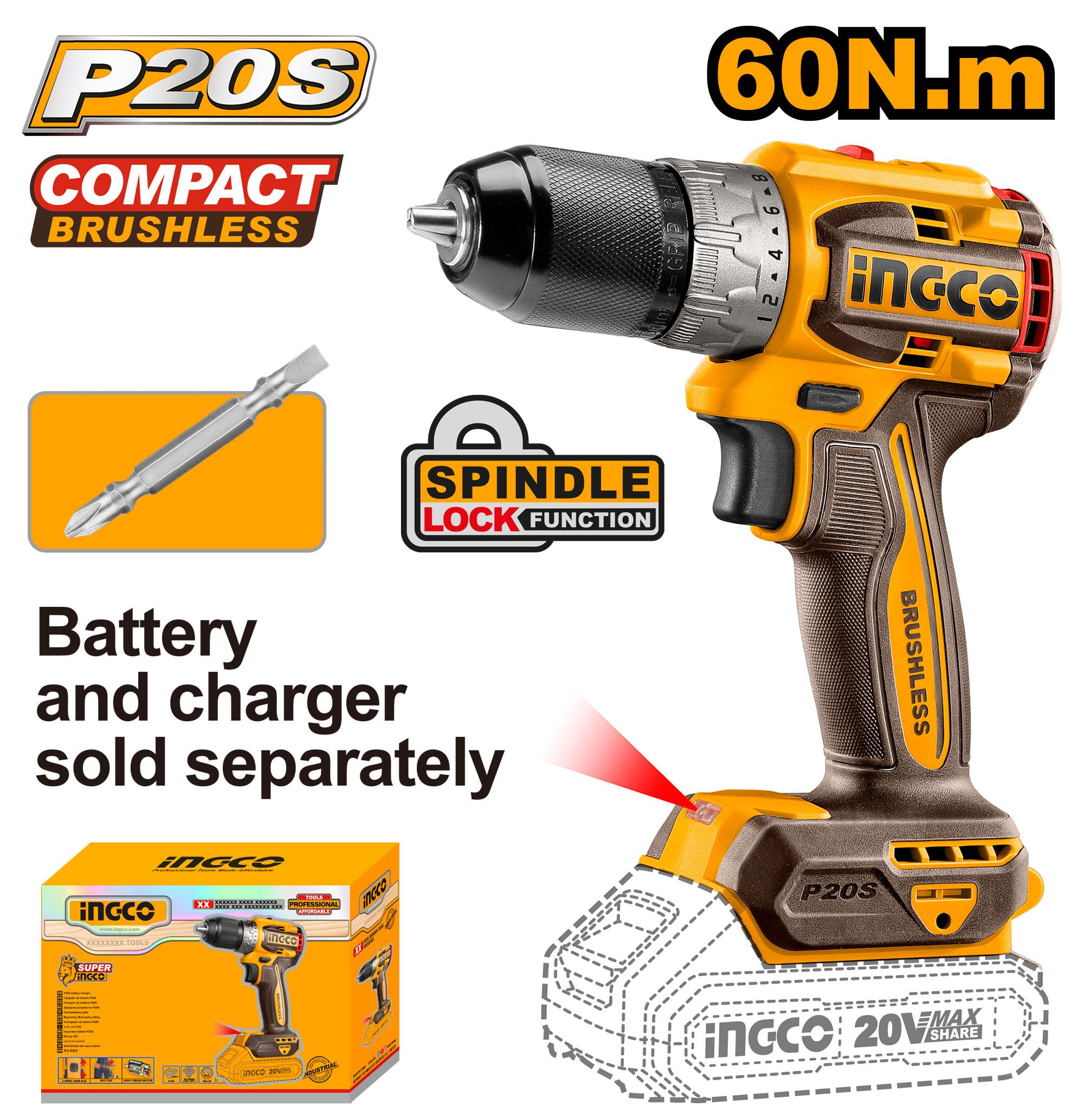 Perceusevisseuse 20 V 60nm 2batt Sans Charbons Si - INGCO CIDLI20602