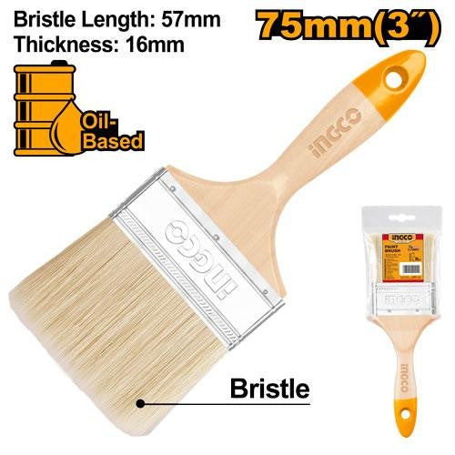 Pinceau en Bois 75 mm pour Peinture à Huile Longueur des Poils: 57 mm - INGCO CHPTB0103
