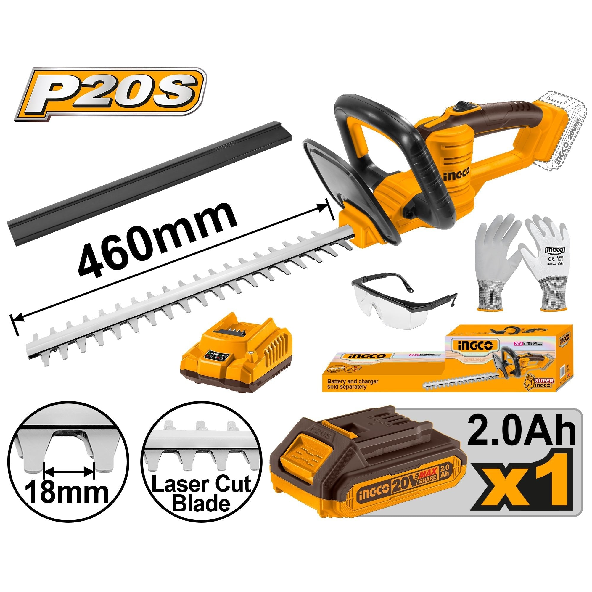 Taille-haie 20V + Batterie + Accessoires INGCO CHTLI20461