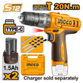 Perceuse Visseuse à Percussion 12 V 20nm + 2 Batteries 1.5 AH - INGCO CIDLI12206