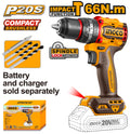 Perceuse à Percussion 20 V Compacte Brushless - 66n.m - Sans Batteries Ni Chargeur - INGCO CIDLI206681