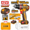 Perceuse à Percussion Sans Fil Compact Brushless 69n.m 42 V avec 1batt et 1 Chargeur - INGCO CIDLI426981