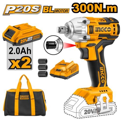 Boulonneuse à choc 20V 300 Nm 2 batt sans charbons INGCO CIWLI2001