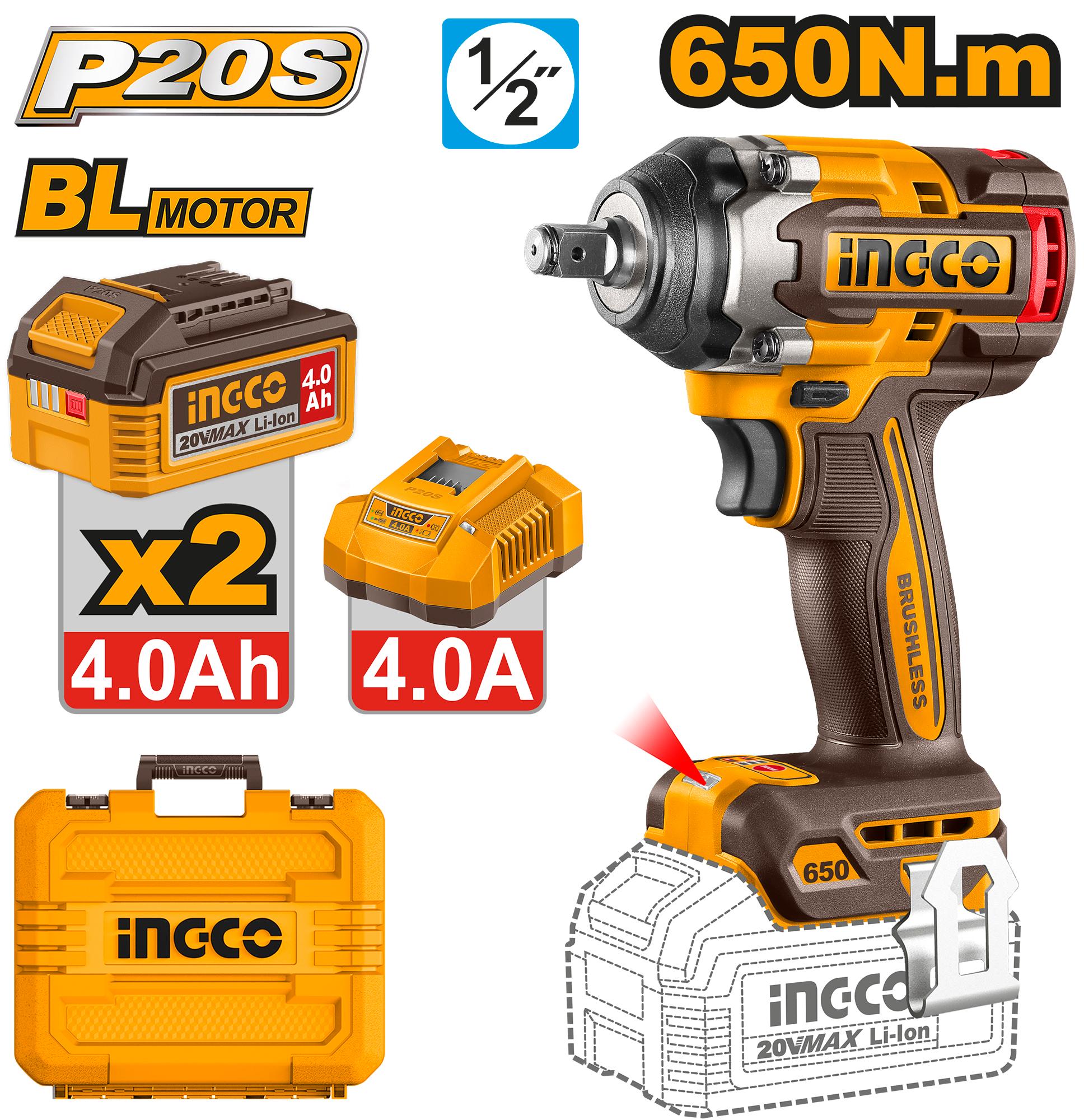 Boulonneuse 650N.m avec 2 Batt + Chargeur INGCO CIWLI2065
