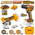 Pack 2 Machines Visseuse Brushless 20 V 66nm + Mini Meuleuse 76 mm - INGCO CKLI20766