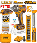 Kit Combiné Sans Fil 2 Pièces Clé à Choc 405nm + Lampe de Travail + 2 Batt - INGCO COSLI23056