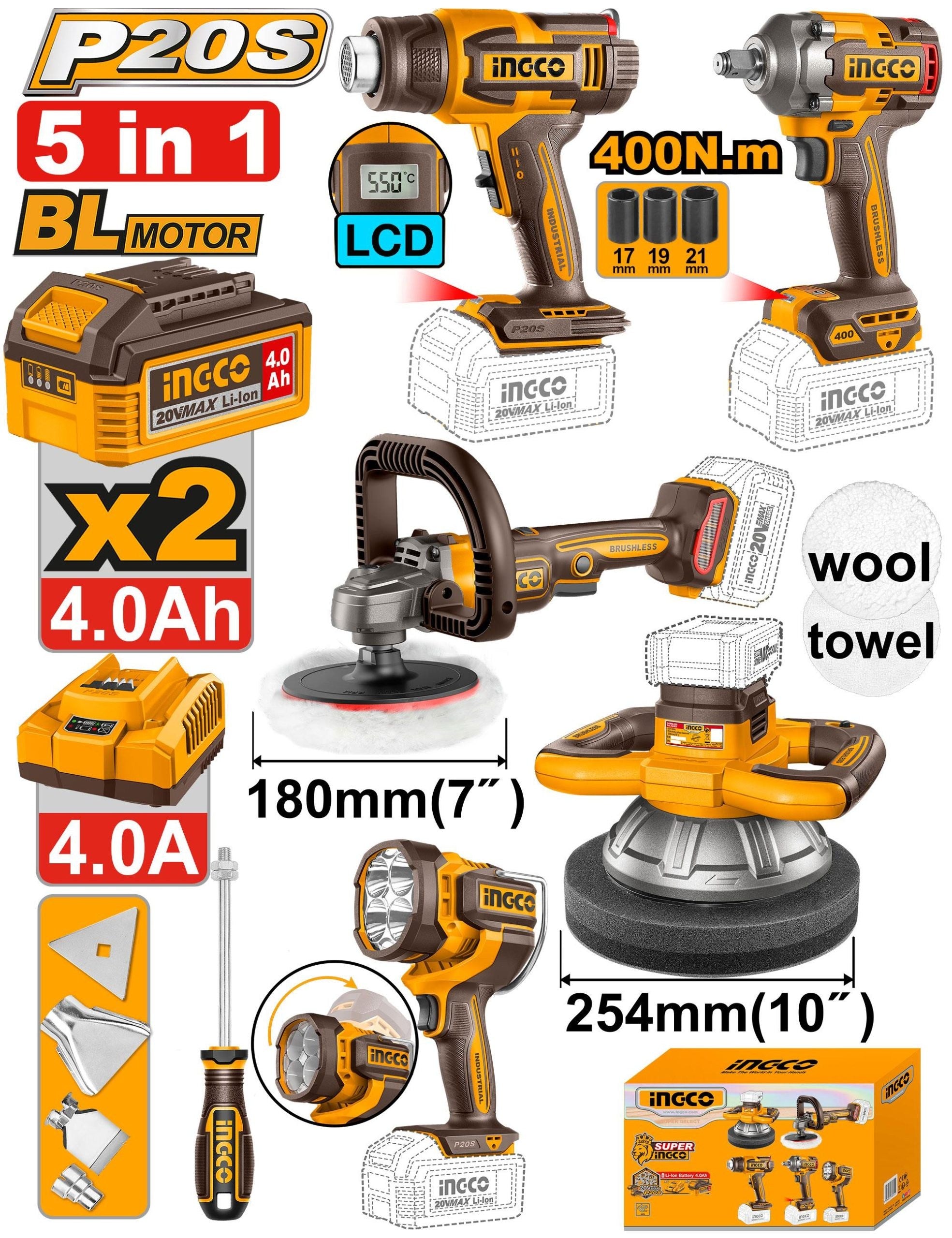 Pack3machines Boulonneuse + Torche + Meuleuse - INGCO COSLI250593