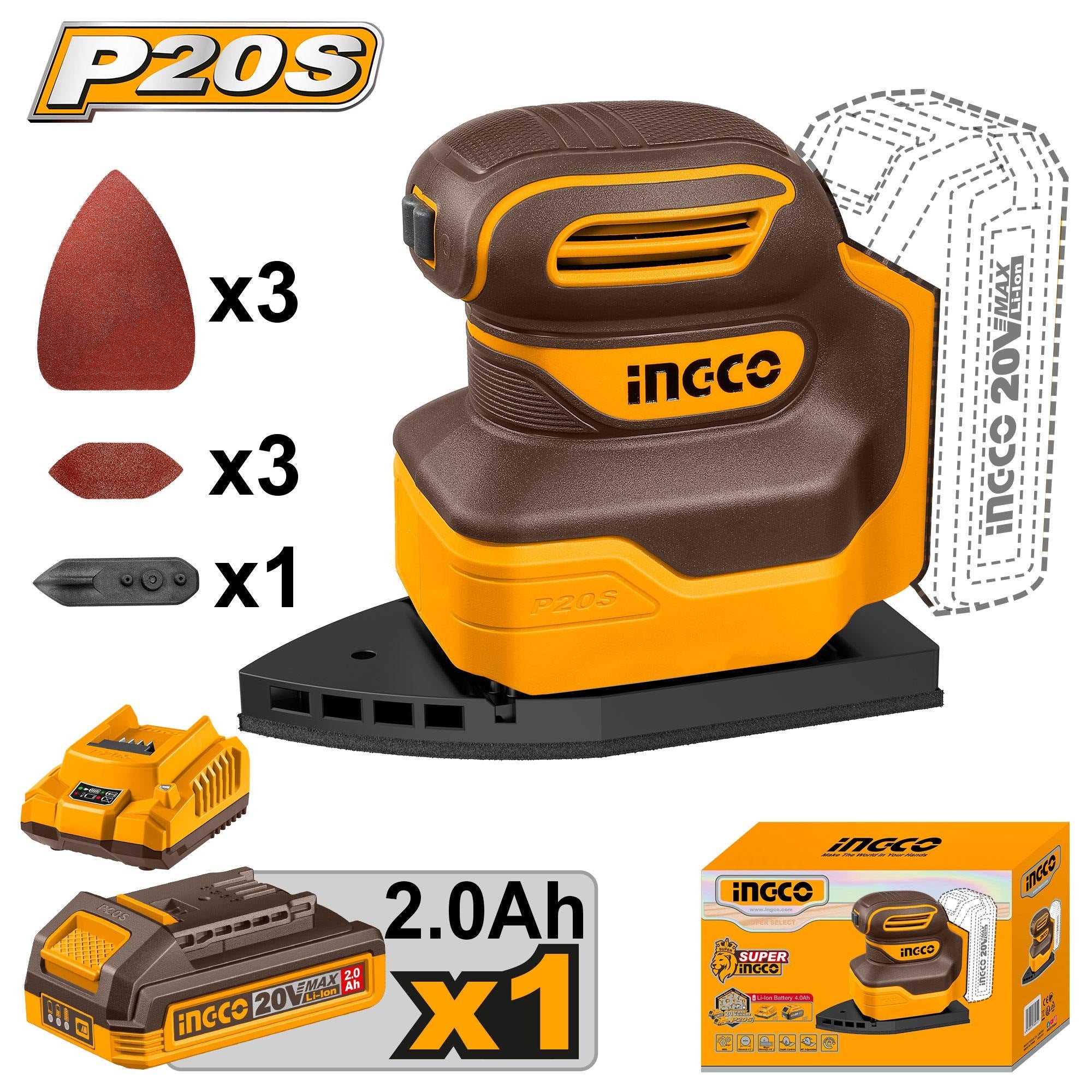 Ponceuse à paume sans fil delta 20v 1 batt 2ah INGCO CPSLI20141