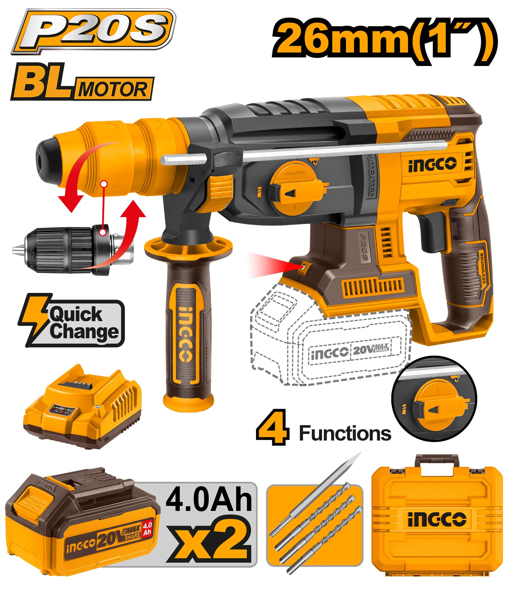 Perforateur Brushless26 mm Sans Batt/charg - INGCO CRHLI20268