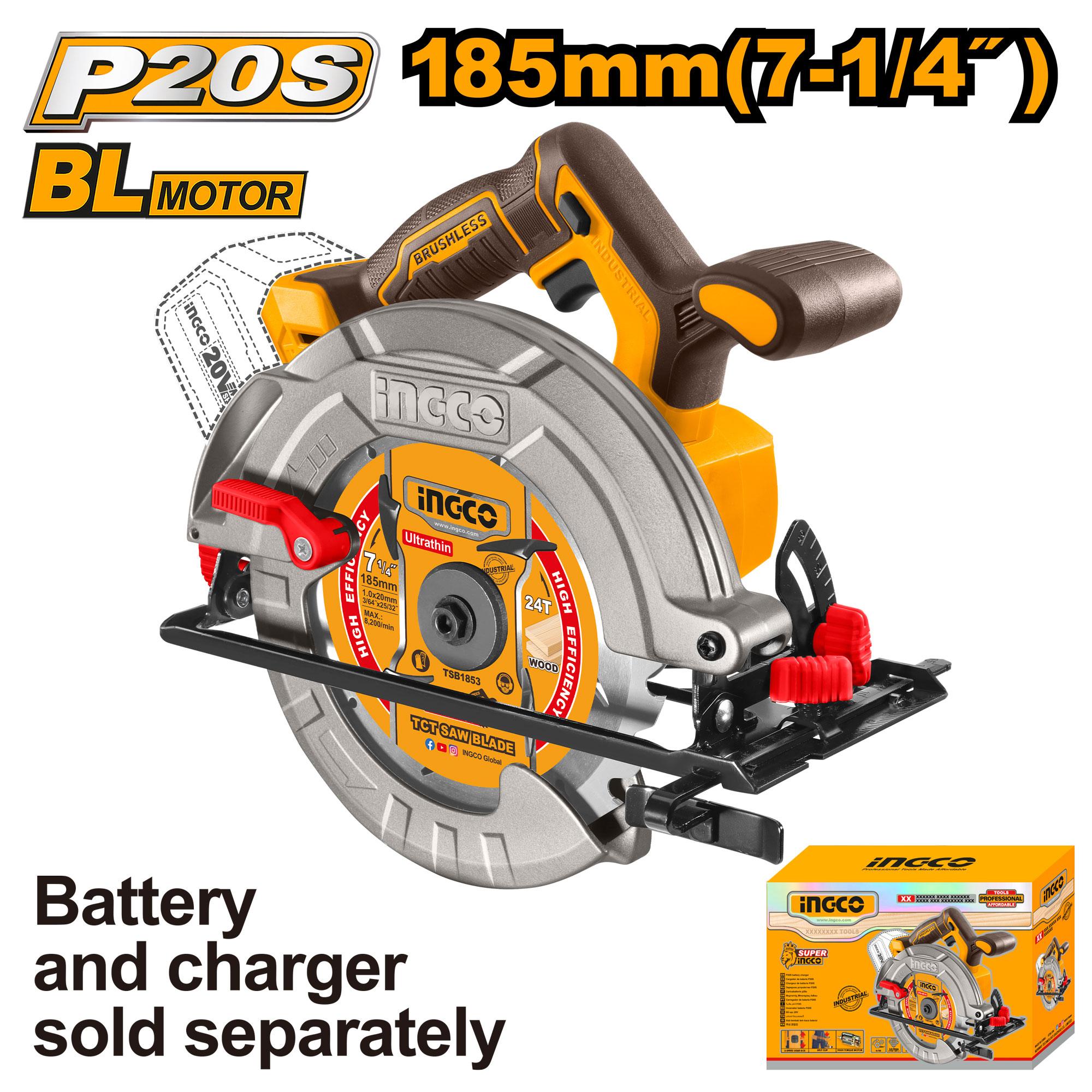 Scie Circulaire Brushless 185 mm 20 V Sans Batteries Sans Chargeur - INGCO CSLI1851
