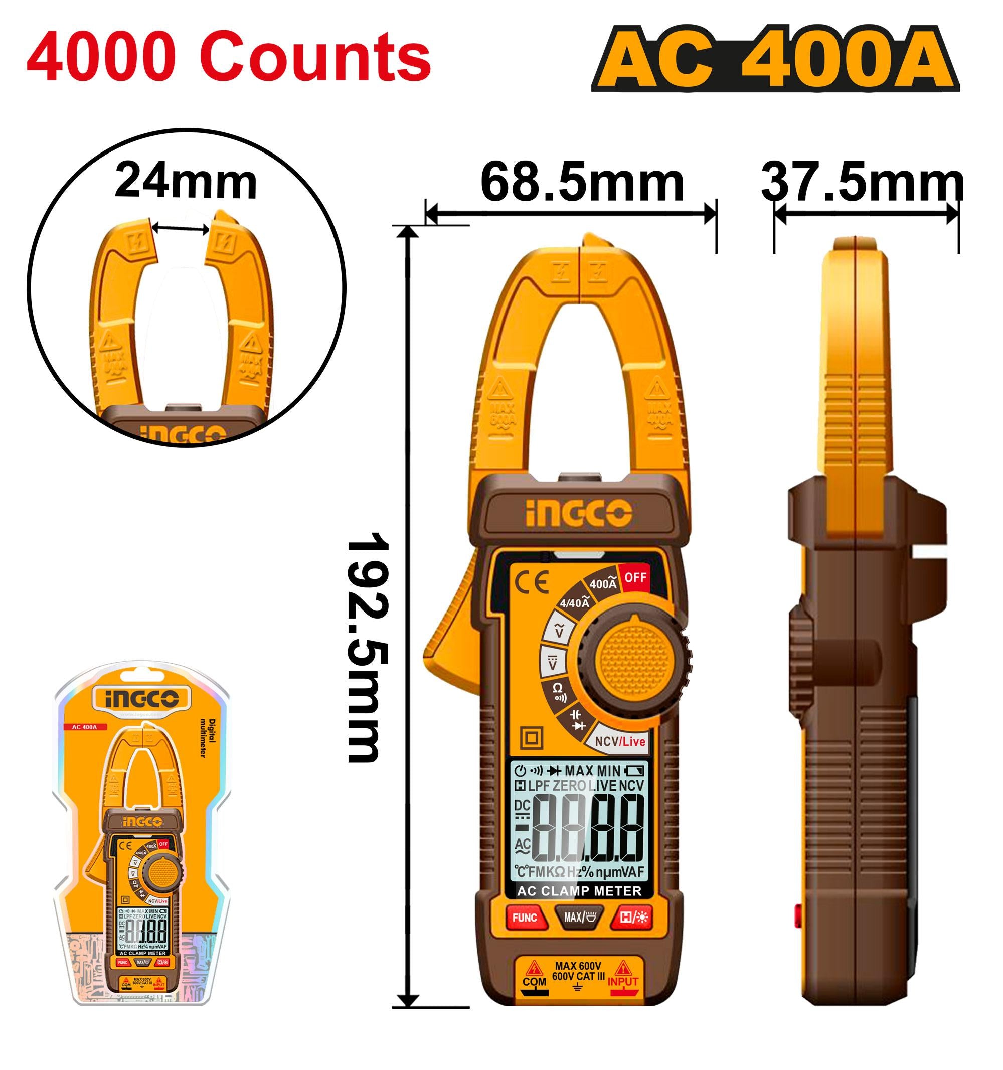 Multimètre Ac Digital 2000 Counts 400a - INGCO DCM4001