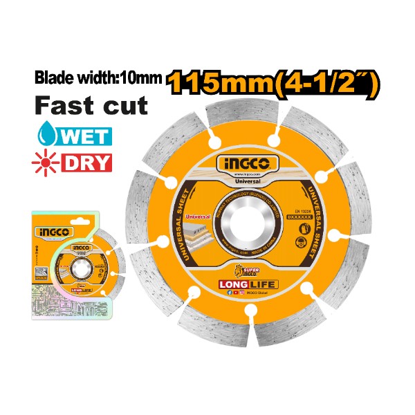 Disque Diamant 115 mm à Eau et à Sec - INGCO DMD011152