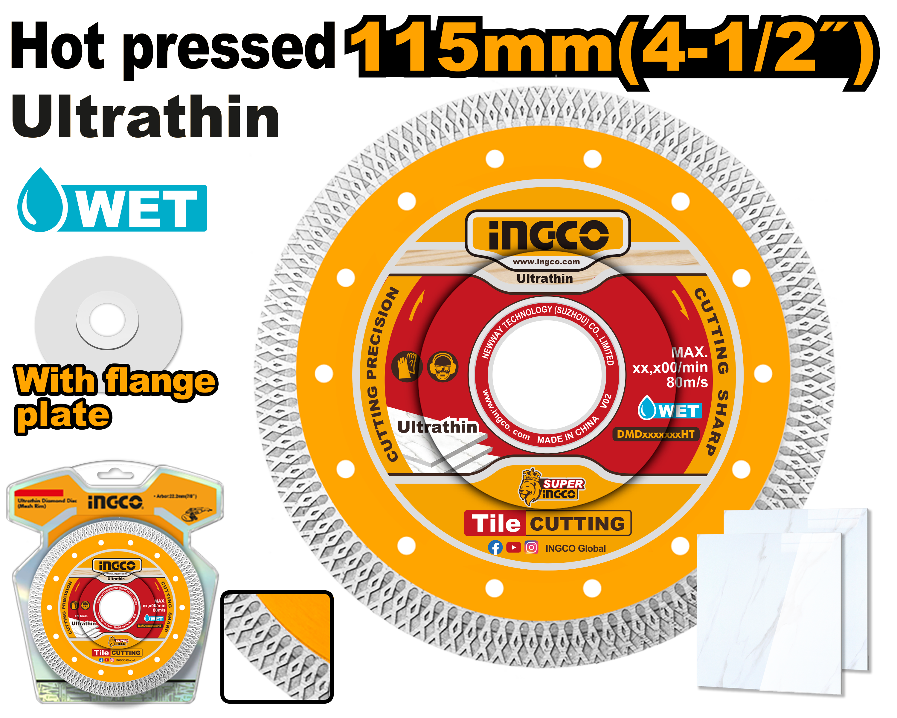 Disque Diamant Ultra Fin (jante en Maille) 115 mm - INGCO DMD081151HT
