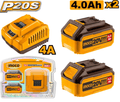 Pack de 2 Batteries + Chargeur 4 AH - INGCO FBCPK1424