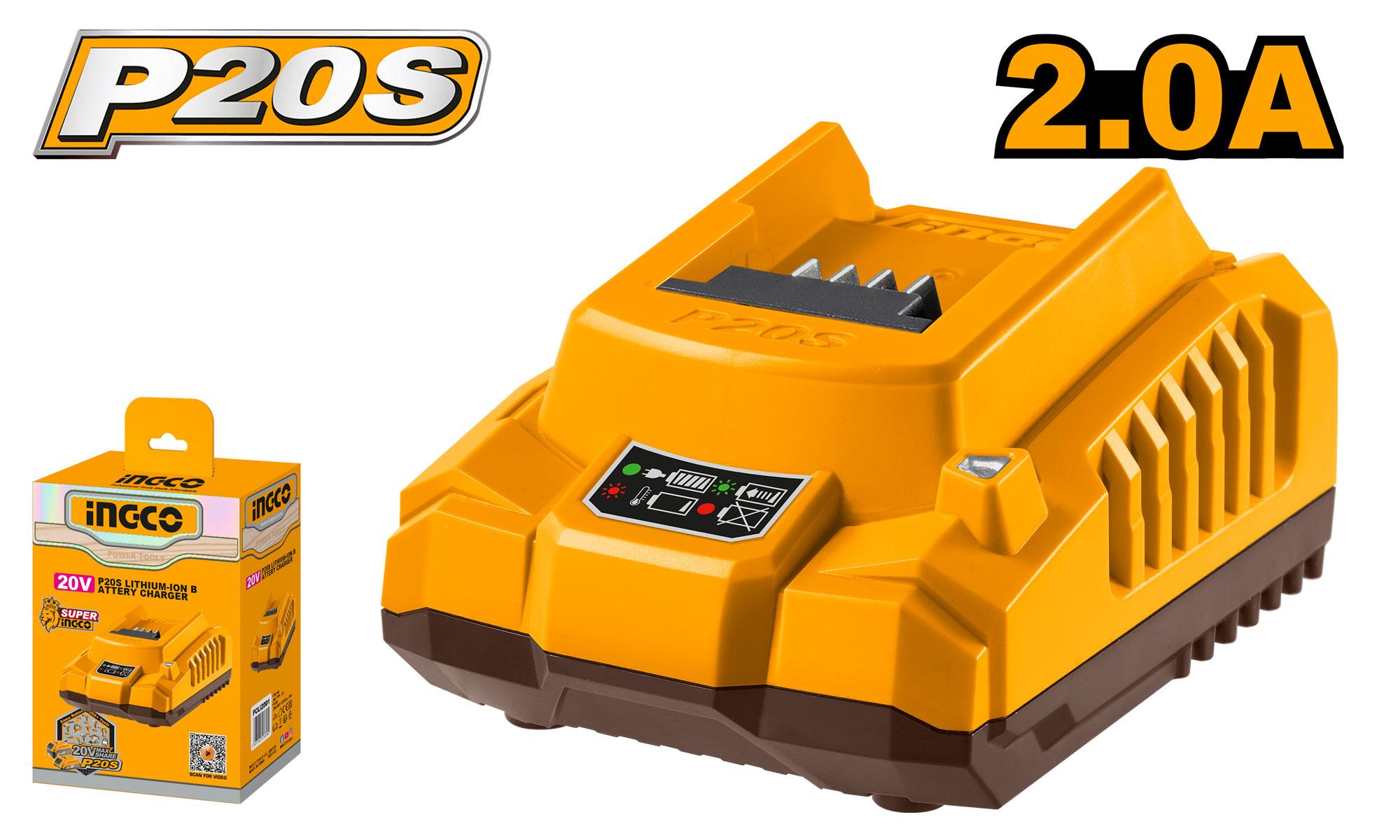 CHARGEUR À BATTERIE 20V 2.0 Ah INGCO FCLI2001