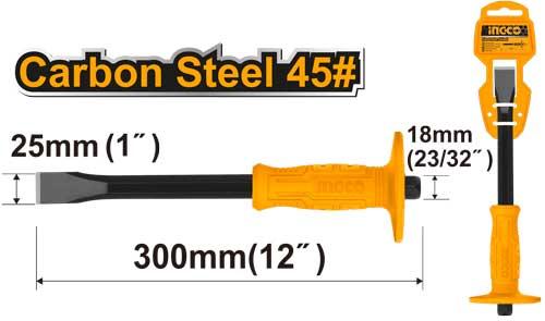 Burin plat Tête:24mm Lr:300mm Acier de carb INGCO HCCL082412