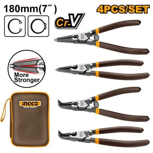 Jeu de 4 Pinces Circlips en Acier de Carbone - INGCO HCCPS26180