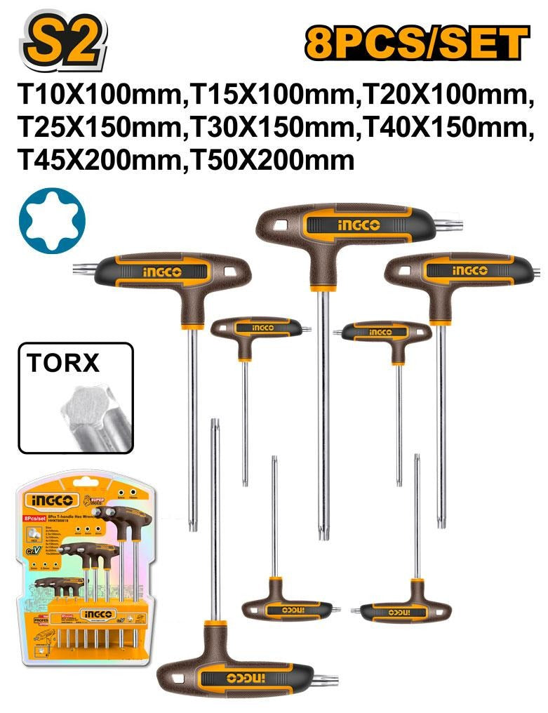 Jeu 8 Clés Torx à Poignée en T - INGCO HHKT80838