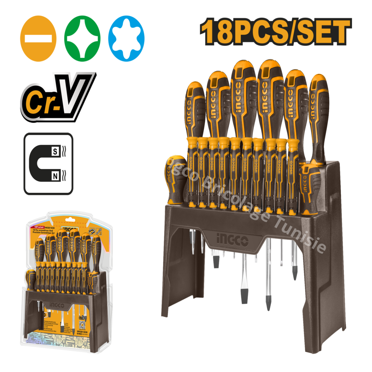 Set de 18 tournevis et tournevis de précision INGCO HKSD1828