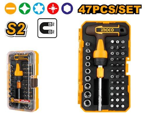 Set de 47 pièces pour tournevis avec manche en T INGCO HKSDB0478