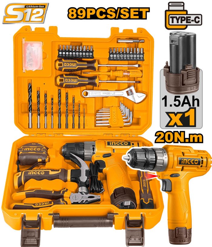 Coffret Visseuse 12 V + 89 Pcs 1 Bat 1.5 AH - INGCO HKTHP10891