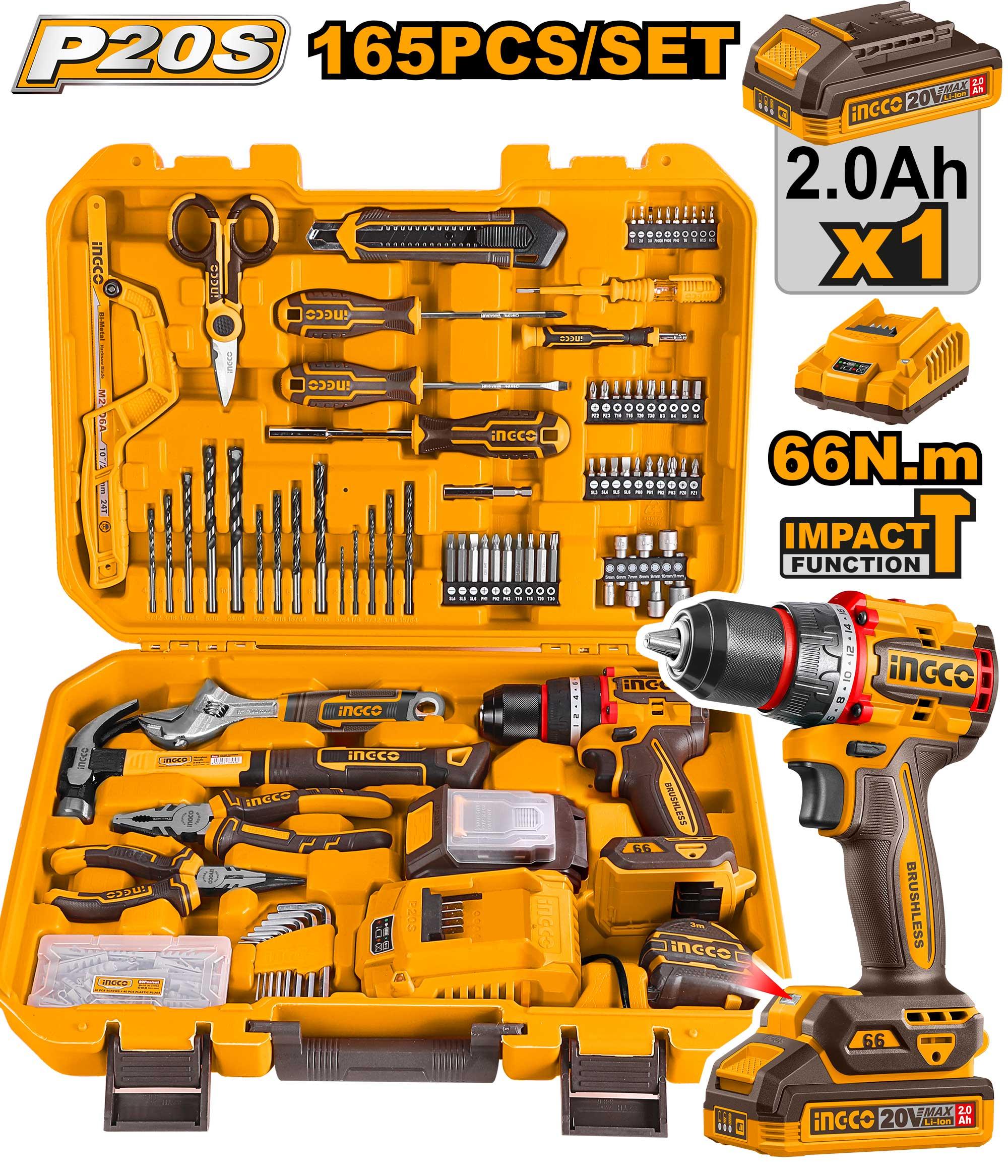 Coffret visseuse 20V + 165 outils/accessoires INGCO HKTHP11651