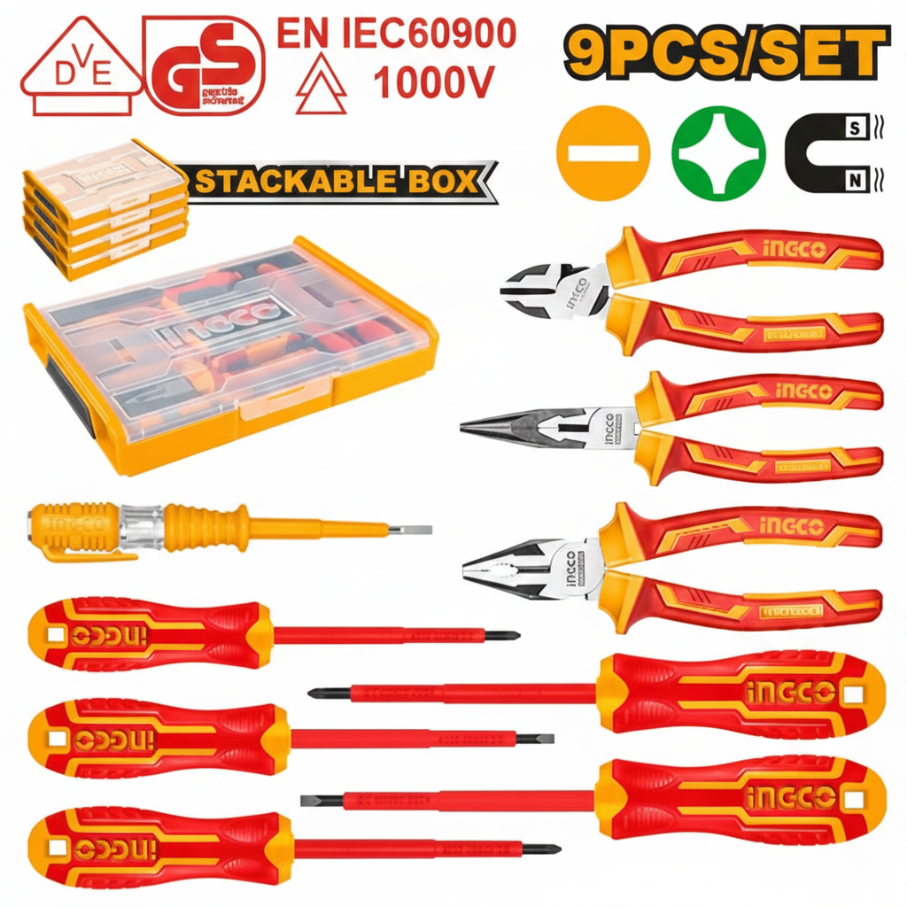 Jeu d'outils à main isolés 9pcs INGCO HKTV01H091