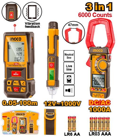 Pack De 3 Apareils Telemetre Laser+Detecteur+Multimetre Co INGCO HLDD241202