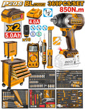 Coffre à Outils 369 Pièces + Boulonneuse Bruschless 20 V 850nm - INGCO HTCS283692