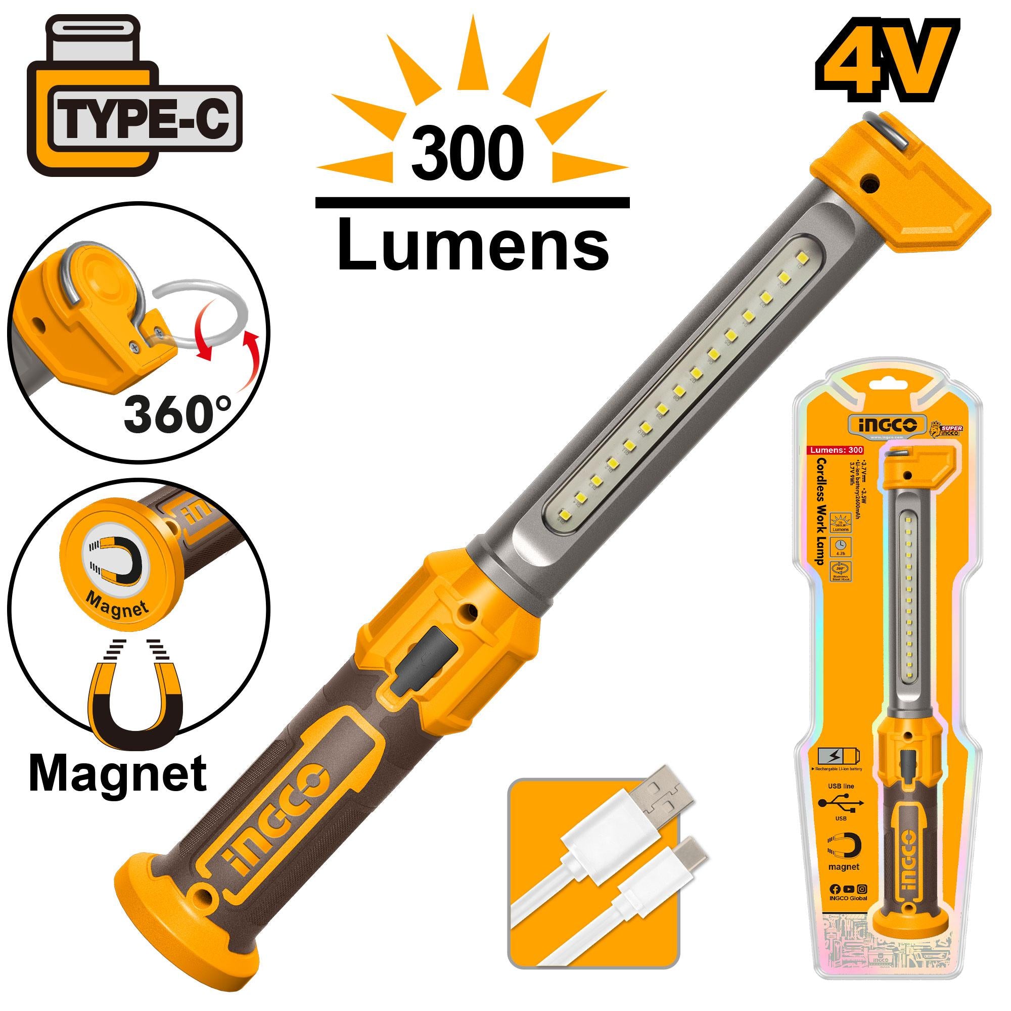 Lampe de travail sans fil 4V Type-C INGCO HWLI043006