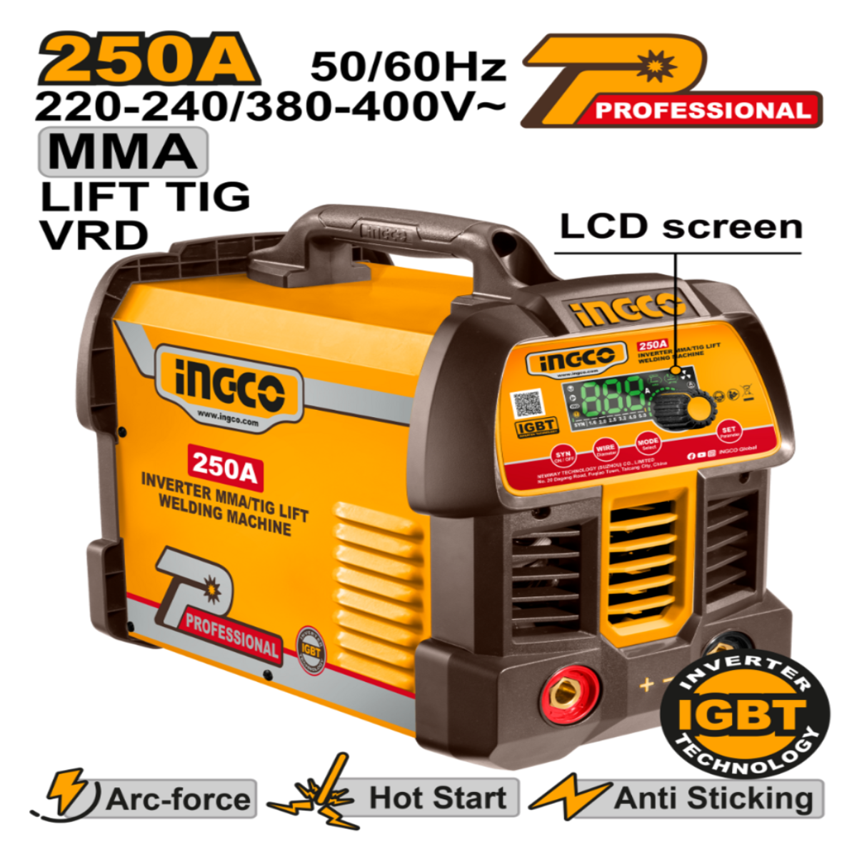 Machine à souder MMA/TIG à inversion de courant 250A INGCO ING-MMA25089
