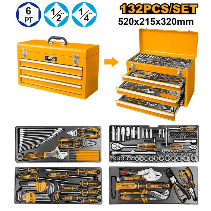 Boîte à Outils 3 Tiroirs 132pcs - INGCO HTCS221321