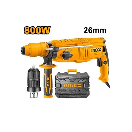 Perforateur 26 mm 800 W + Coffret + Mandrin + 5 Acc - INGCO RGH9018-2