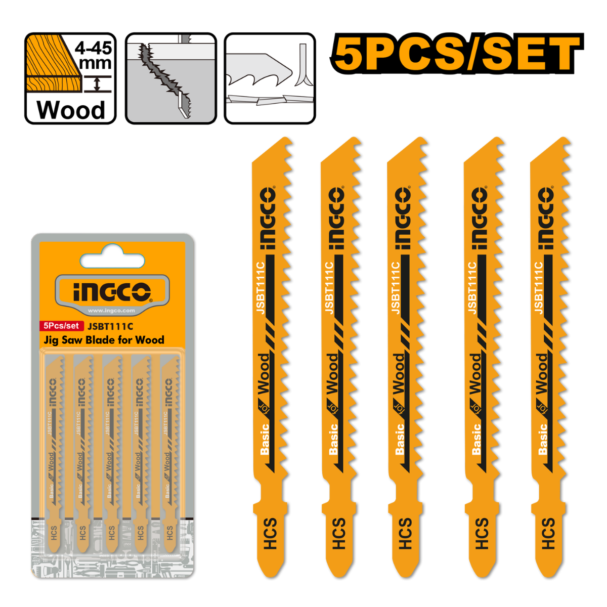 Jeu 15 lames pour bois scie sauteuse 74mm INGCO JBT15111C