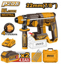 marteau perforateur 4 fonction 22 mm +2batterie 4ah ingco INGCO CRHLI212282