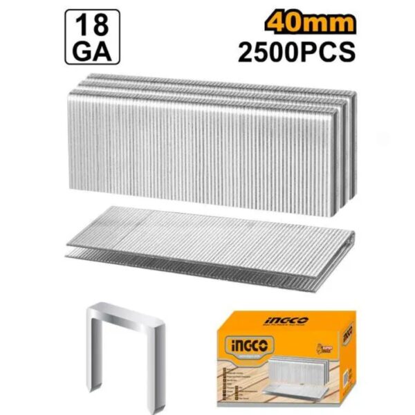 2500 Agrafes 40 mm pour Agrafeuse Pneumatique - INGCO AST18401