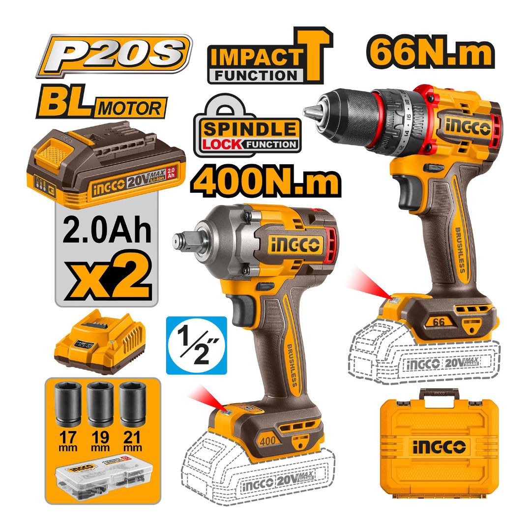 Kit Combiné de 2 Machines Sans Fil - INGCO CKLI20255