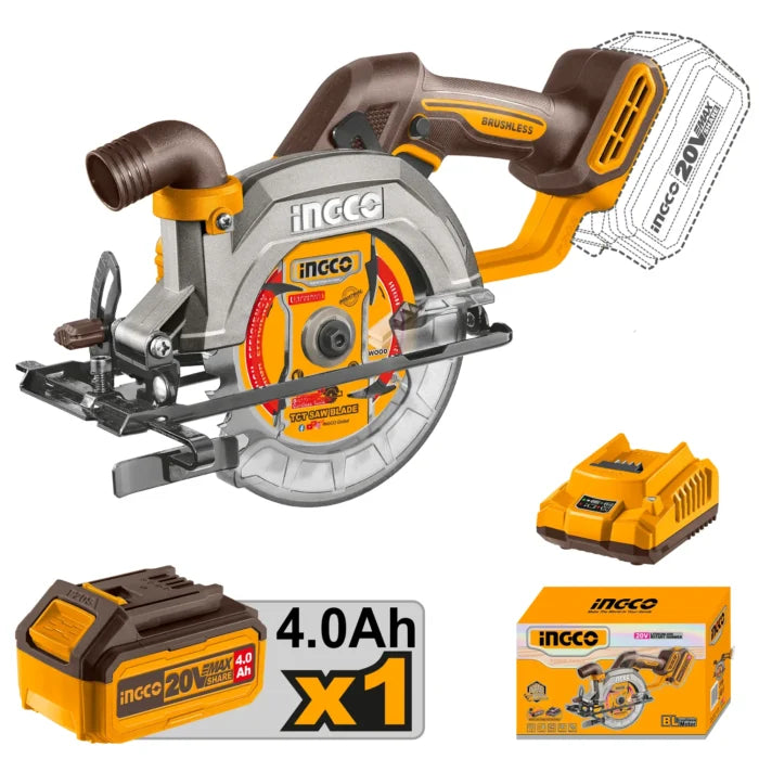 scie circulaire bruschless 20V 185mm +1bat 4ah +chargeur ingco INGCO CSLI18513