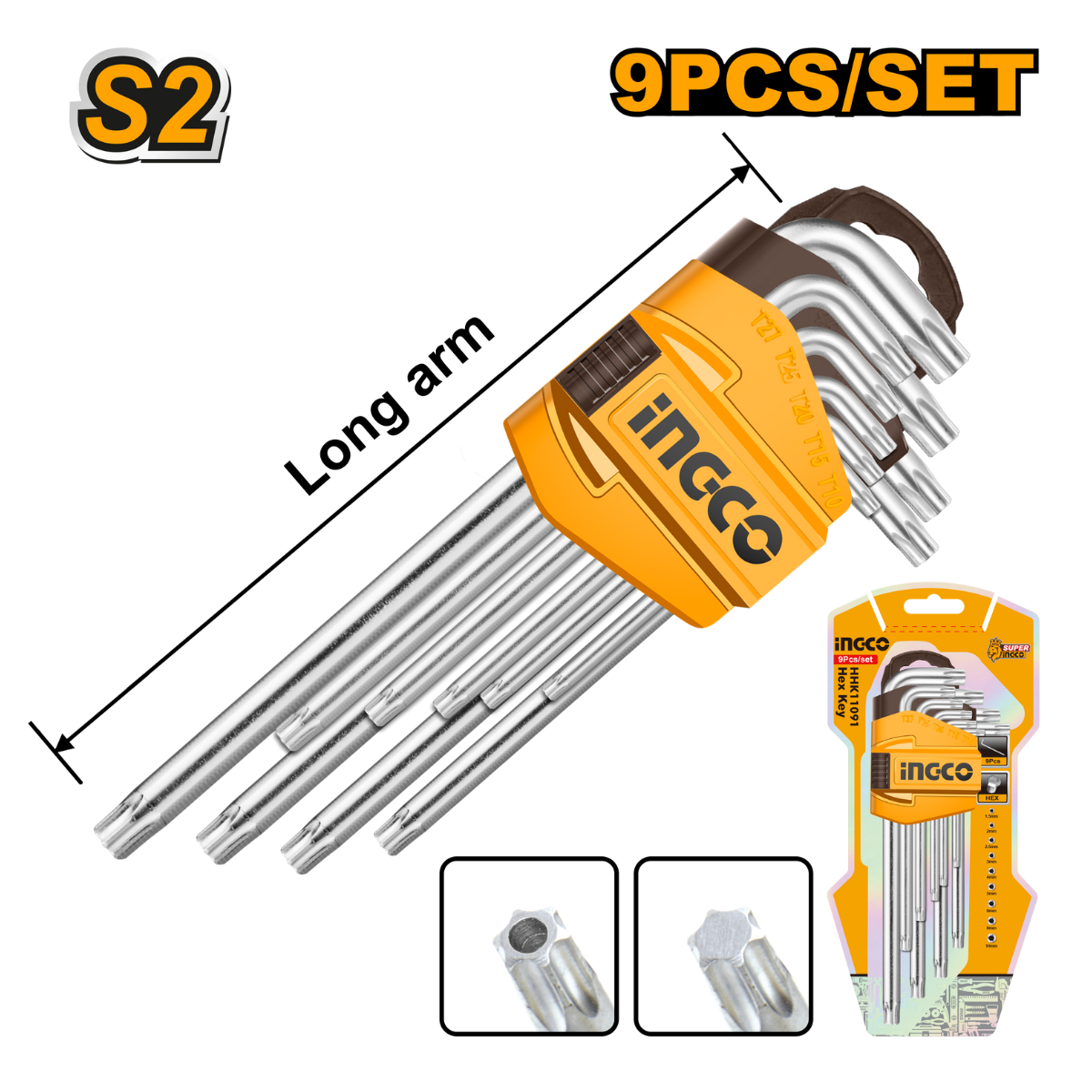 ClésTorx  Set de 9 pièces T10-T50 INGCO HHK13091