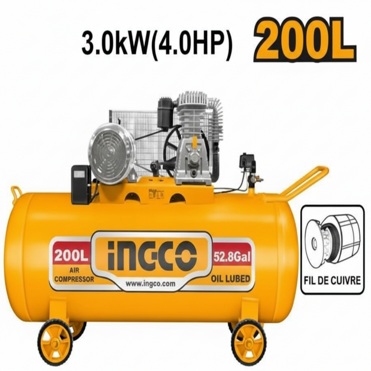 Compresseur À Courroie  200L  Power: 3 Kw INGCO AC402001