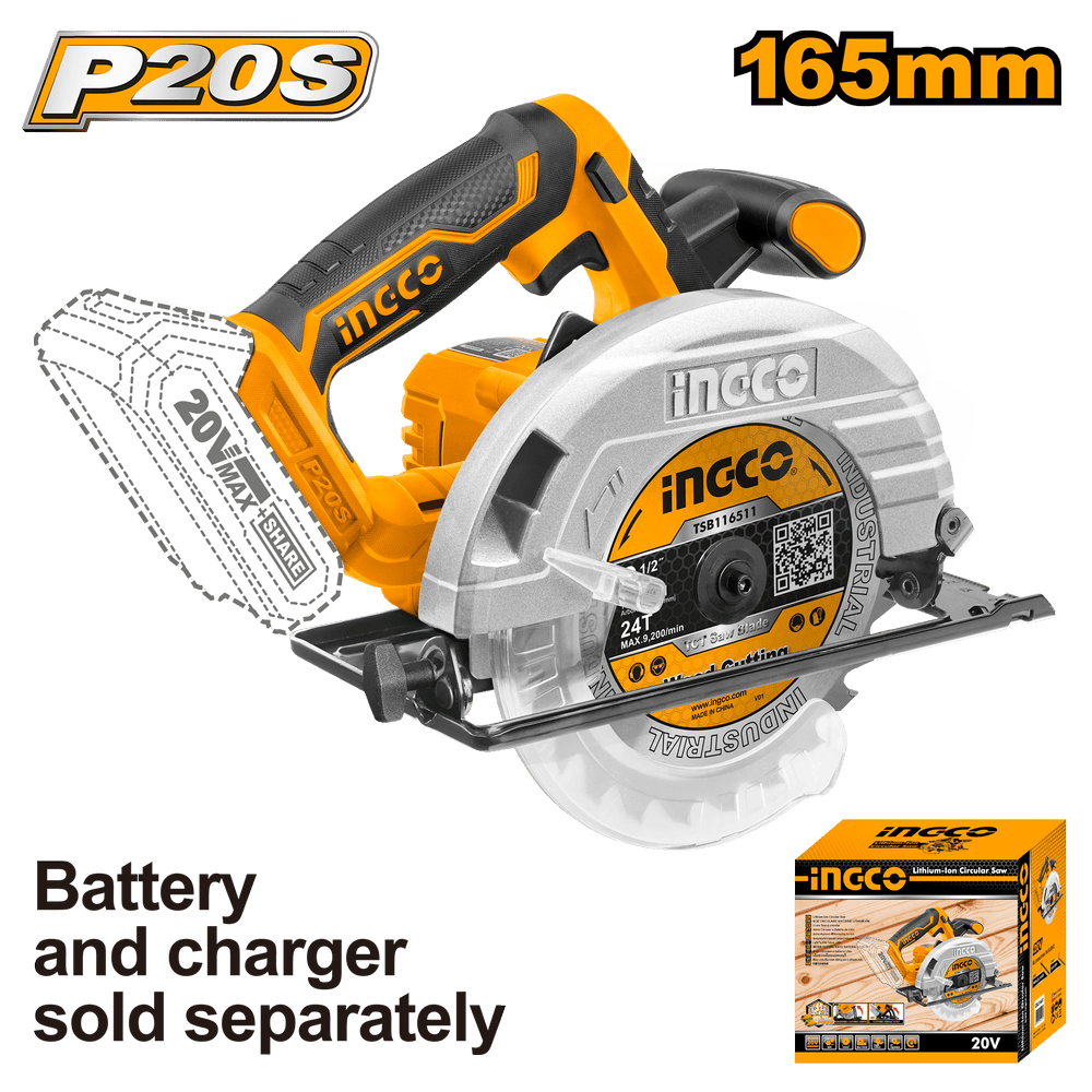 Scie Circulaire Lithium20 V(sans Batterie/chargeur) - INGCO CSLI1651