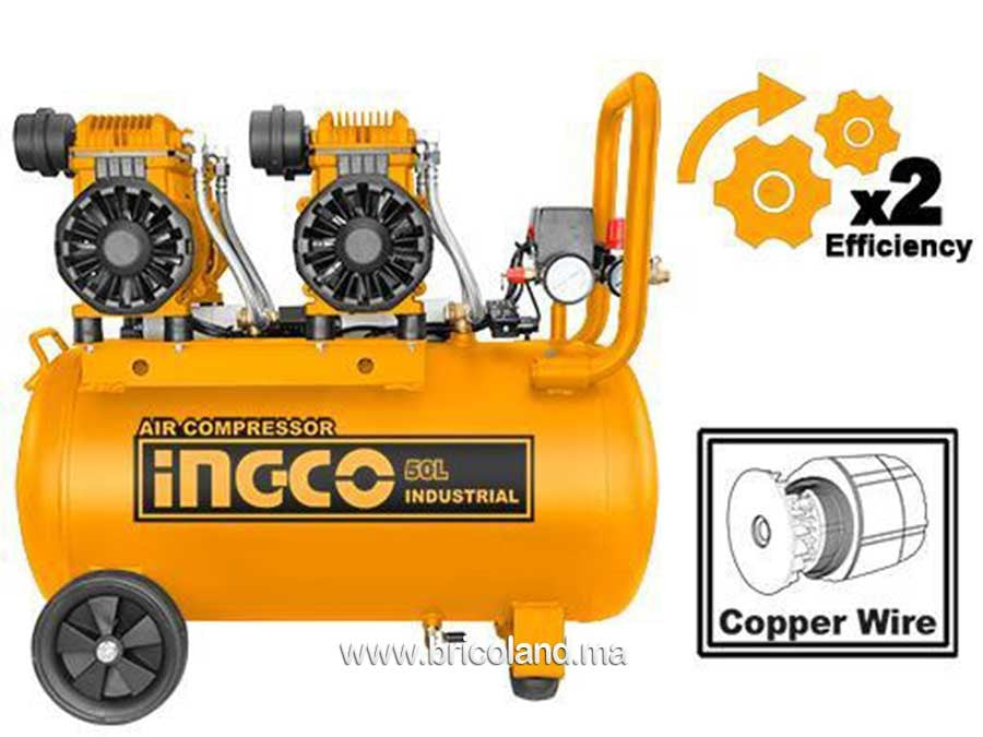 Compresseur Silencieux 50 L 2×1200 W（3.2 HP） - INGCO ACS224501
